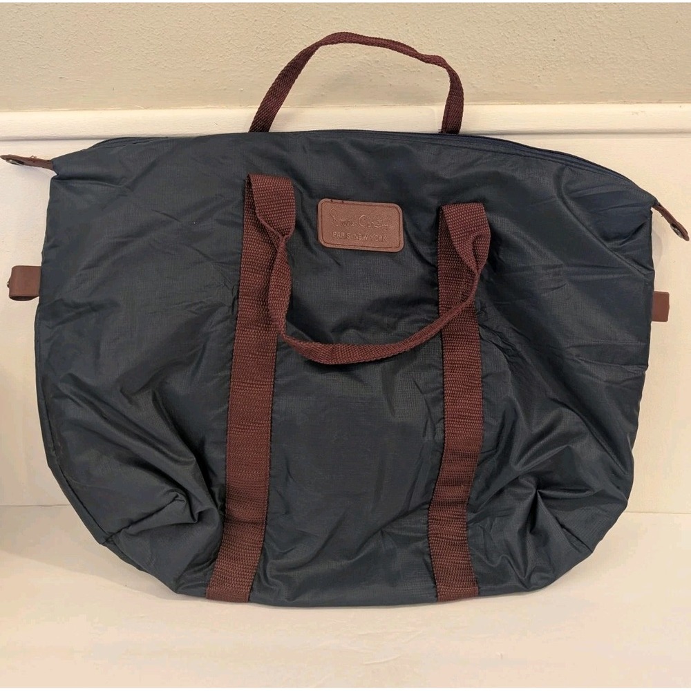 90s Pierre Cardin Navy Blue Nylon Duffle Tote Bag Gym Weekender Maroon Vintage